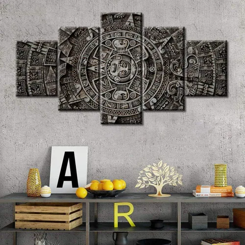 Miniatura 2 de Arte de pared con varios paneles, calendario maya, imágenes de piedra del sol, pinturas de civilización azteca sobre lienzo, sala de estar