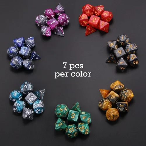 Miniatura 2 de 7 juegos (49 piezas) Juego de dados poliédricos para Calabozos y Dragones/RPG, juego completo de dados D&D/DND (D20, D12, D8, D6, D4 y 2×D10