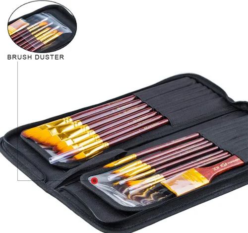 Miniatura 6 de Transon Juego de pinceles de pintura larga profesional para artistas, 16 piezas, con estuche para pinceles, surtido para acuarela, acrílico, 16