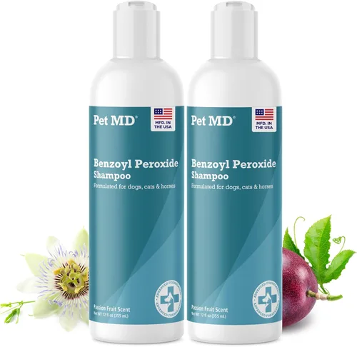Pet MD - Champú de peróxido de benzoilo para perros y gatos - Eficaz para afecciones de la piel, caspa, alivio de picazón, acné y foliculitis -