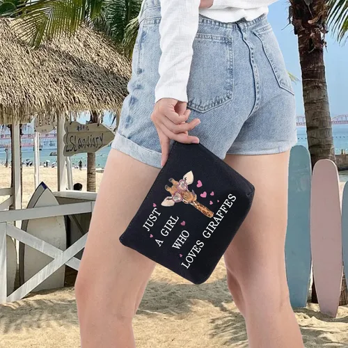 Miniatura 7 de LEVLO Divertida bolsa de cosméticos – Regalo para amantes de los animales – Just A Girl Who Loves Giraffes Makeup Zipper Bag Bag Loves Giraffe Ama a