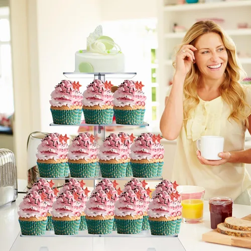 Miniatura 3 de Clay Tonic Soporte Premium de Vidrio Acrílico Cuadrado de 4 Niveles para Cupcakes-Soporte para Pasteles-Soporte para Cupcakes-Soporte