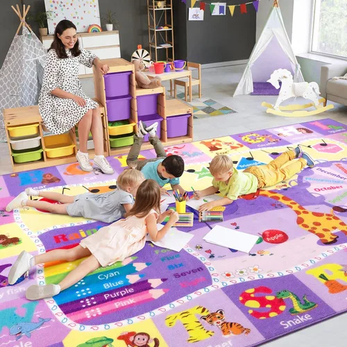 Miniatura 11 de Alfombras infantiles lavables para sala de juegos, alfombras de aprendizaje educativas y divertidas con formas de animales del alfabeto ABC