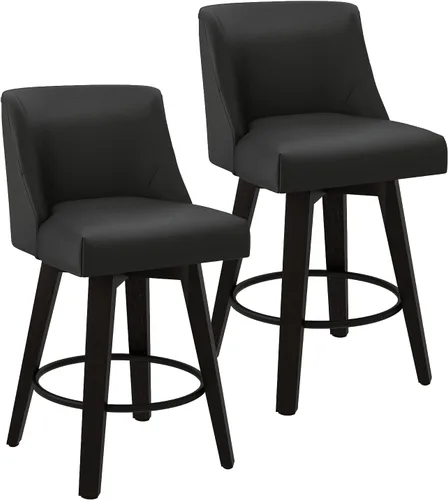 Juego de 2 taburetes de bar giratorios de altura de mostrador, taburetes de bar de 26 pulgadas con reposapiés, taburetes de bar tapizados de piel