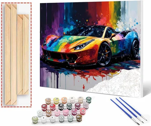 Miniatura 15 de Pintura por números, auto de carreras, kit de pintura al óleo de lienzo colorido para niños y adultos, pintura de dibujo de 16 x 20 pulgadas