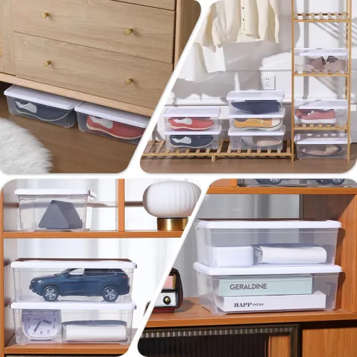 Miniatura 5 de 8 cajas de plástico para zapatos, contenedores de almacenamiento apilables transparentes con tapas, cajas de almacenamiento rectangulares Blanco