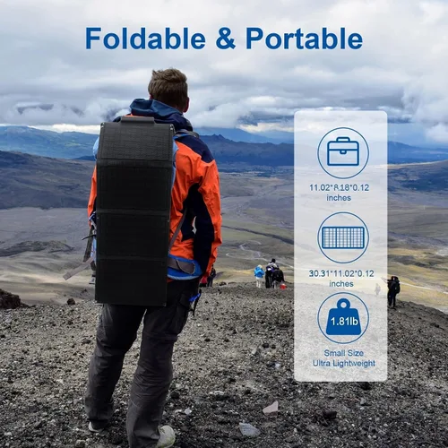 Miniatura 8 de Soshine Cargador de panel solar de 30 W, panel solar plegable portátil con 3 puertos USB (USB-A QC3.0 y 2 USB-C), impermeable IP67 para senderismo