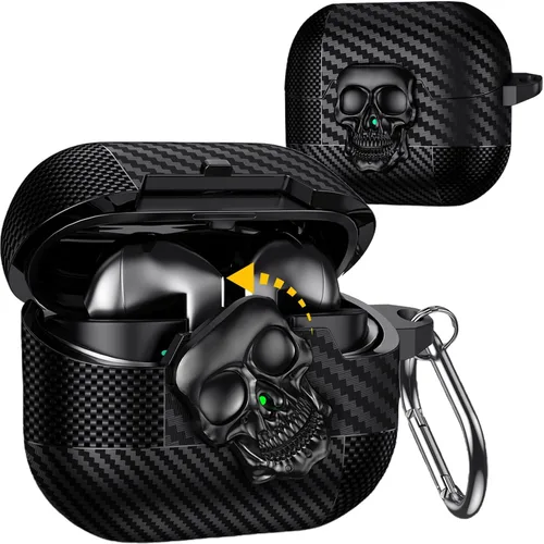 Miniatura 19 de Funda para AirPods Pro de 2ª generación, calavera con cerradura y llavero para hombres, divertida fibra de carbono de cuerpo completo, a prueba