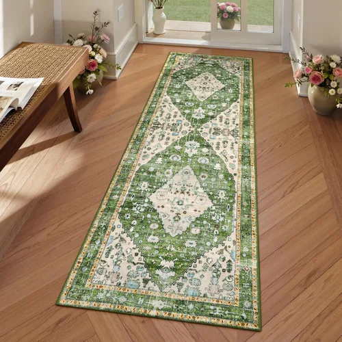 Miniatura 56 de Lahome Alfombra tribal bohemia de 2 x 3 pies, alfombra verde pequeña para entrada, suave, antideslizante, lavable, alfombra de baño bohemia de pelo