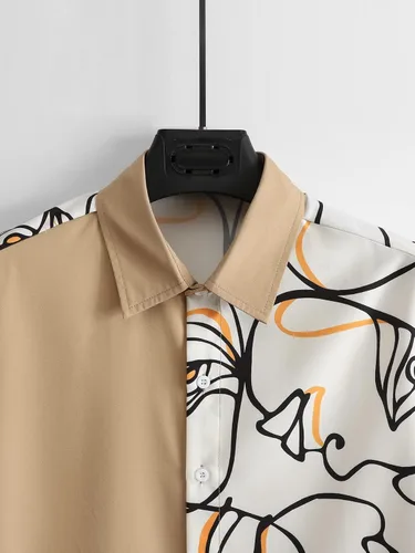 Miniatura 4 de GORGLITTER Conjunto de 2 piezas para hombre camisa con botones y pantalones cortos ropa de verano