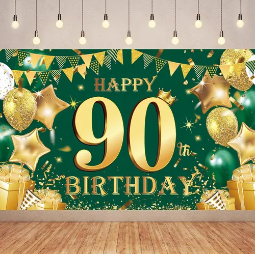 Miniatura 6 de Cartel de feliz cumpleaños número 100 de oro verde, 3.6 x 6 pies, montaje en pared, fiesta, cumpleaños