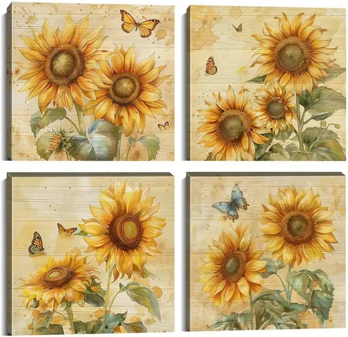 Miniatura 21 de Wall HDQ Arte de pared de flores para baño, dormitorio, sala de estar, decoración de pared azul y naranja, pintura floral, lienzo impreso, imagen