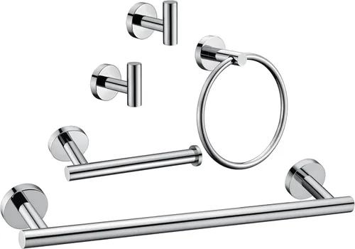 Miniatura 14 de Juego de 6 piezas de accesorios de baño de oro cepillado, anillo de toalla de mano de 16 y 23.6 pulgadas, soporte para toallas redondas, ganchos
