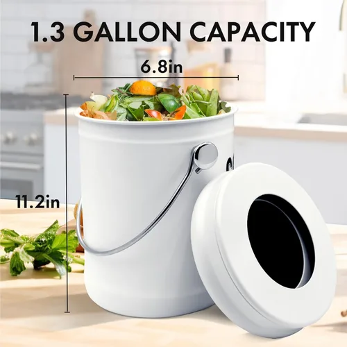 Miniatura 2 de ENLOY - Contenedor de compostaje para cocina, para encimera, con tapa, para residuos de alimentos en la cocina, con recubrimiento en polvo, a prueba