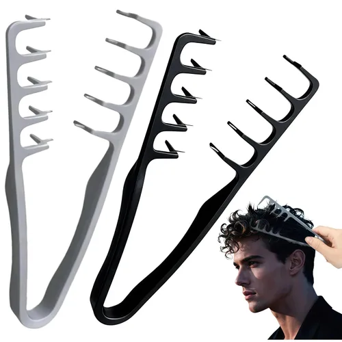 Peine de textura voluminizadora, 2 piezas para hombres y mujeres, peine de cabello de dientes anchos para peinados esponjosos y en capas (gris +