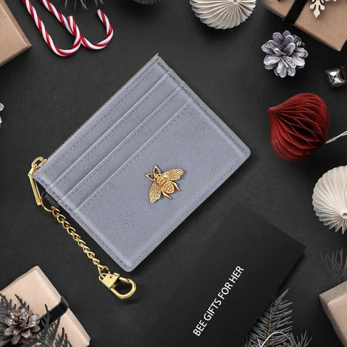 Miniatura 100 de SEAVILIA Tarjetero llavero cartera para mujer con ventana de identificación RFID monedero regalo abeja delgada minimalista pequeña cartera