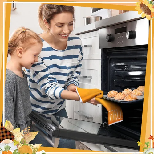 Miniatura 6 de Bencailor Juego de 4 toallas de cocina de Acción de Gracias, diseño de gnomo, calabazas, gnomo, absorbente de otoño, para hornear, cocinar