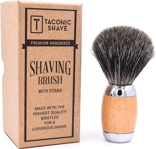 Miniatura 4 de Taconic Shave 's 100% mixto tejón cepillo de afeitar de lujo – madera de haya y mango cromado – Soporte de afeitar incluido
