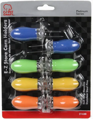 Miniatura 2 de Chef Craft Classic EZ Store - Juego de 8 soportes para maíz jumbo, amarillo/verde/azul/naranja