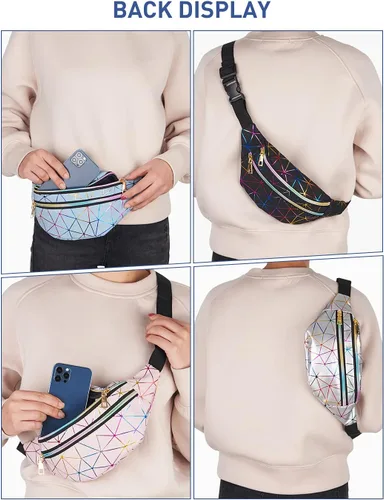 Miniatura 6 de Livacasa - Cangurera holográfica linda, brillante e impermeable para mujer, cangurera para viajes, fiestas, festivales, correr y senderismo)