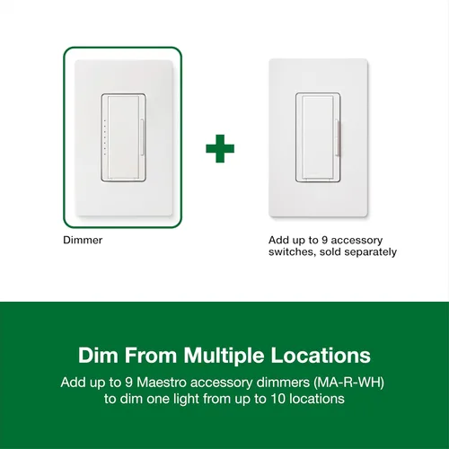 Miniatura 6 de Lutron Maestro LED+ Interruptor regulador de intensidad para bombillas LED regulables, halógenas e incandescentes, 150W/150W/unipolar