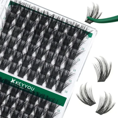 Miniatura 119 de KEYYOU Racimos de pestañas, 96 piezas de extensiones de pestañas DIY, rizado D de 16 mm, negro, realista, no irritante, fácil de colocar en casa