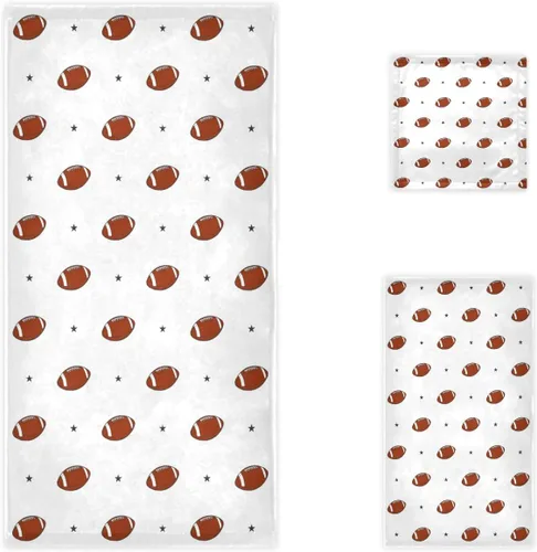 Naanle Simple Style American Football Stars - Juego de 3 toallas decorativas de lujo, 1 toalla de baño+1 toalla de mano + 1 toallita, multiusos para