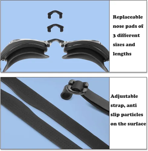 Miniatura 6 de Gafas de natación miopes -2.0D a -8.0D, gafas de natación antiniebla miopes con lente transparente, protección UV sin fugas Negro