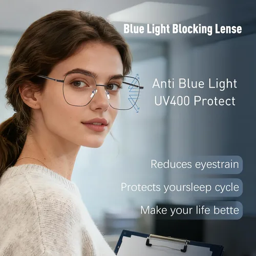 Miniatura 5 de Gafas de lectura cuadradas de gran tamaño para mujer, lectores grandes con bloqueo de luz azul, lentes de metal antifatiga ocular