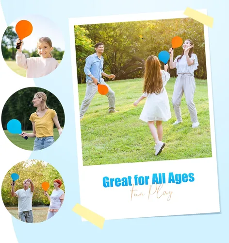 Miniatura 4 de TEILLNET Juego de pelotas de remo de playa, juegos familiares para niños y adultos, juego de bádminton con 4 raquetas, juguetes deportivos