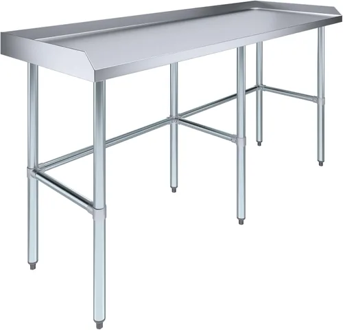 Miniatura 8 de AmGood Mesa de trabajo comercial con base abierta con salpicaduras y salpicaduras laterales, mesa de preparación de acero inoxidable para cocina