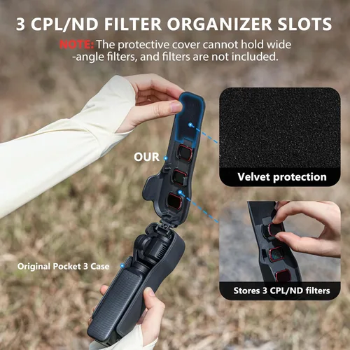 Miniatura 4 de DJI Osmo Pocket 3 - Funda protectora para lente de pantalla, 3 ranuras de almacenamiento de filtro CPL/ND, protege el cardán de impactos, compatible
