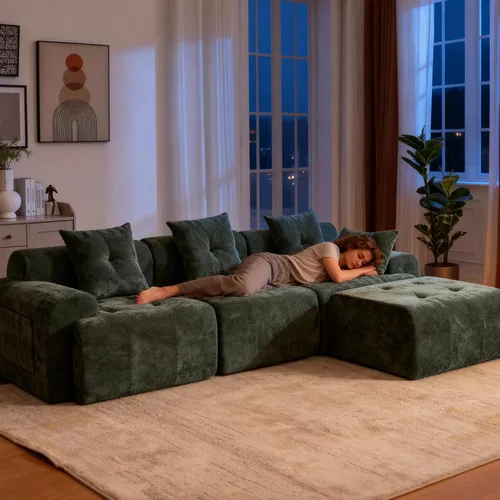 Miniatura 5 de Sofá seccional modular de 101.65 pulgadas para sala de estar, sofá nube de 3 plazas con asiento profundo, tapicería de textura tejida, sofá sin