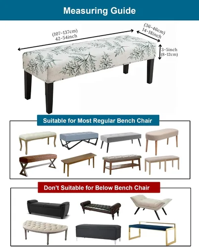 Miniatura 4 de CRFATOP Funda de cojín rectangular estampada para banco de comedor, elástica, extraíble y lavable, protector de banco tapizado para comedor, sala