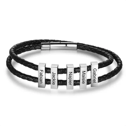 Miniatura 5 de Pulsera personalizada para hombre pulsera familiar con nombres grabados, colgante de plata para padre, marido, abuelo, regalo del día del padre