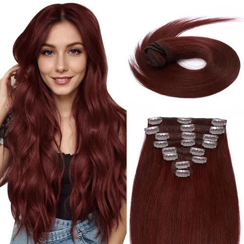Miniatura 18 de Extensiones de cabello humano 100% remy de 10 a 24 pulgadas, con clips, calidad grado 7A, cabeza completa, 8 piezas, 18 clips; largo, suave, sedoso