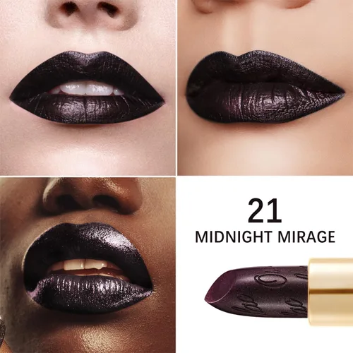 Miniatura 8 de Oulac Lápiz labial negro de Halloween para mujer, negro con brillo de frambuesa, color labial de alto impacto con fórmula cremosa hidratante, vegano
