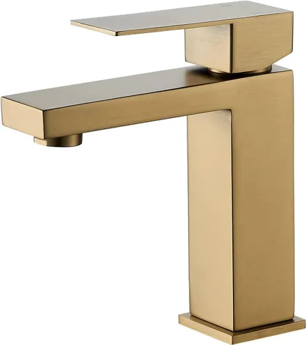 VOTON Grifo de baño de oro cepillado, moderno grifo de baño de 1 agujero, grifo de lavabo de baño de una sola manija, oro cepillado con placa de