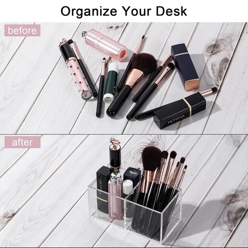 Miniatura 3 de Organizador y almacenamiento de maquillaje acrílico, organizador de brochas de maquillaje, 2 secciones de cubo, organizador transparente