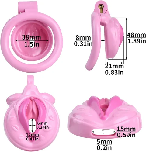 Miniatura 5 de Dispositivo de castidad masculina, jaula de castidad pequeña, mini jaula de resina, juguetes sexuales para hombres con 4 anillos de diferentes