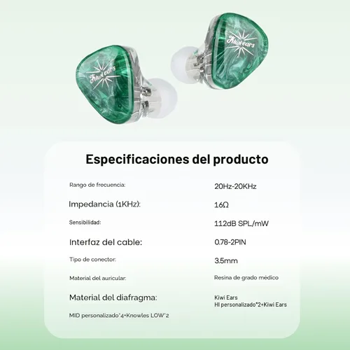 Miniatura 5 de Linsoul Kiwi Ears Orchestra Lite Performance - Monitor intrauditivo personalizado de 8BA IEM con cable OFC de cobre desmontable de 4 núcleos 7N sin