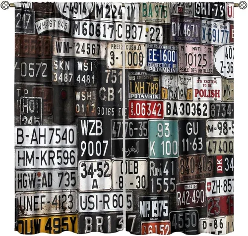 Cortinas de matrícula antiguas para automóvil, estilo vintage americano, moderno, abstracto, de metal, patrones de matrícula antiguos, con bolsillo