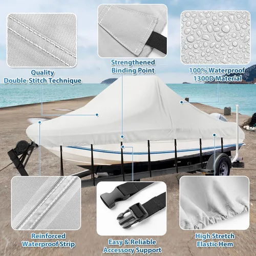 Miniatura 3 de Funda para barco con consola central Solim, 16'-18.5' 1300D impermeable PU resistente remolcable para barco con consola central, lona de poliéster