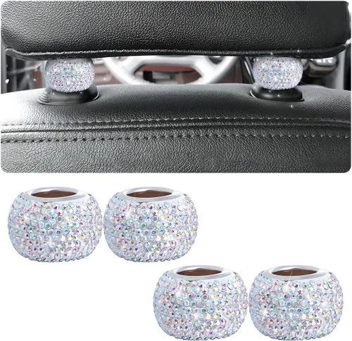Miniatura 12 de BELOMI Paquete de 4 Collares para Reposacabezas de Coche, Collares Brillantes para Reposacabezas de Coche Anillos Decorativos, Collares de Blanco
