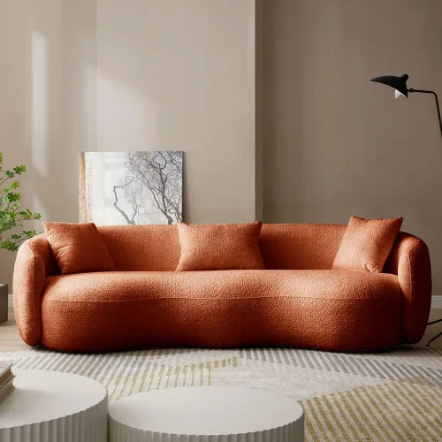 Miniatura 20 de WILLIAMSPACE Sofá curvado de 101 pulgadas, moderno sofá boucle tapizado de gran tamaño con 4 almohadas, sofá de peluche de 4 asientos para sala