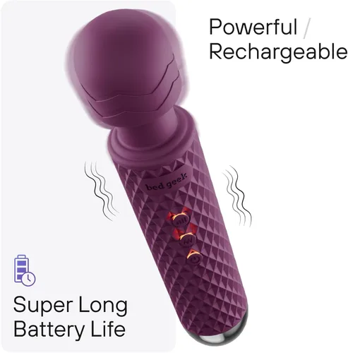 Miniatura 3 de Bed Geek - Masajeador personal de varita con nueva función de memoria, portátil, inalámbrico, impermeable, puerto USB para recarga, masaje de 20
