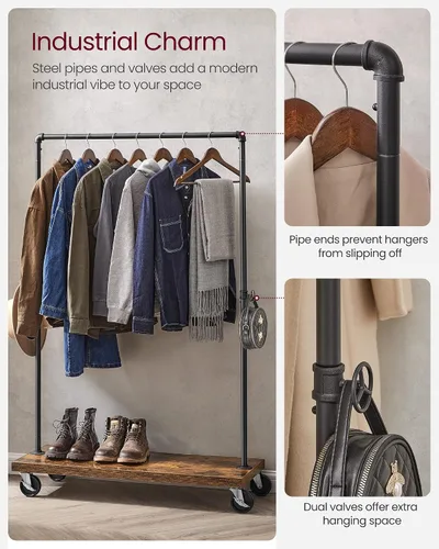 Miniatura 4 de VASAGLE UHSR65BX - Perchero para ropa de estilo rústico con diseño de tuberías industriales, con estante, estante de ropa resistente
