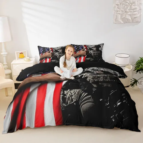Miniatura 2 de American Flag Bedding Set Twin for Boys Teens Men Retro Army Green Camo Usa Flag Comforter Cover Military Camouflage Soldier Duvet Cover for Kids