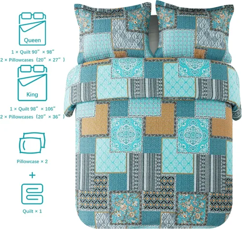 Miniatura 5 de BEDISELY Colchas de algodón tamaño Queen, colcha ligera estilo granja tamaño Queen (90 x 98 pulgadas), juego de ropa de cama floral suave y Casa
