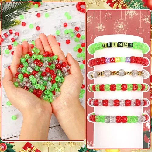 Miniatura 3 de UPINS 1200 cuentas de poni con purpurina de Navidad a granel para collares, pulseras, aretes, joyería, suministros de decoración de fiesta de 3